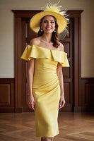 Load image into Gallery viewer, Daffodil Satin Bodycon Off the Shoulder Midi Mother of the Bride Dress