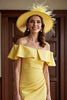 Load image into Gallery viewer, Daffodil Satin Bodycon Off the Shoulder Midi Mother of the Bride Dress