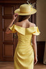 Load image into Gallery viewer, Daffodil Satin Bodycon Off the Shoulder Midi Mother of the Bride Dress