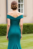 Load image into Gallery viewer, Peacock Green Off the Shoulder Satin Long Mother of the Bride Dress with Slit