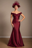 Load image into Gallery viewer, Burgundy Mermaid Satin Long Mother of the Bride Dress with Appliques