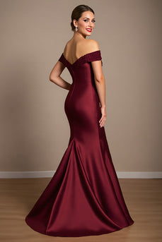 Burgundy Mermaid Satin Long Mother of the Bride Dress with Appliques
