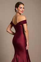 Load image into Gallery viewer, Burgundy Mermaid Satin Long Mother of the Bride Dress with Appliques