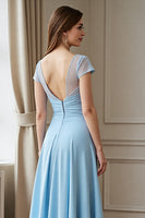 Load image into Gallery viewer, Sky Blue A Line Chiffon Long Mother of the Bride Dress with Lace