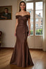 Load image into Gallery viewer, Brown Satin Mermaid Long Mother of the Bride Dress with Ruffles