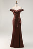 Load image into Gallery viewer, Brown Satin Mermaid Long Mother of the Bride Dress with Ruffles