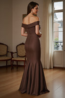 Load image into Gallery viewer, Brown Satin Mermaid Long Mother of the Bride Dress with Ruffles