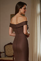Load image into Gallery viewer, Brown Satin Mermaid Long Mother of the Bride Dress with Ruffles