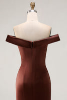 Load image into Gallery viewer, Brown Mermaid Satin Long Mother of the Bride Dress with Ruffles
