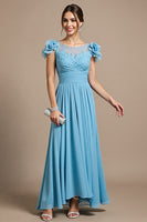 Load image into Gallery viewer, Sky Blue Chiffon Floral Long Mother of the Bride Dress with Appliques