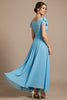 Load image into Gallery viewer, Sky Blue Chiffon Floral Long Mother of the Bride Dress with Appliques