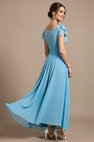 Load image into Gallery viewer, Sky Blue Chiffon Floral Long Mother of the Bride Dress with Appliques