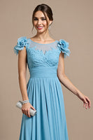 Load image into Gallery viewer, Sky Blue Chiffon Floral Long Mother of the Bride Dress with Appliques