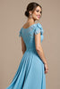 Load image into Gallery viewer, Sky Blue Chiffon Floral Long Mother of the Bride Dress with Appliques