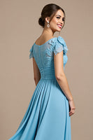 Load image into Gallery viewer, Sky Blue Chiffon Floral Long Mother of the Bride Dress with Appliques