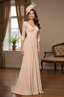 Load image into Gallery viewer, Apricot Satin A Line Long Mother of the Bride Dress with Lace