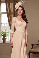 Load image into Gallery viewer, Apricot Satin A Line Long Mother of the Bride Dress with Lace