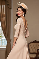 Load image into Gallery viewer, Apricot Satin A Line Long Mother of the Bride Dress with Lace