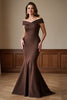 Load image into Gallery viewer, Brown Off the Shoulder Satin Long Mermaid Mother of the Bride Dress