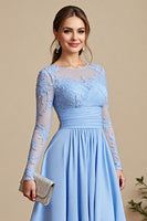 Load image into Gallery viewer, Sky Blue Chiffon A Line Long Mother of the Bride Dress with Lace