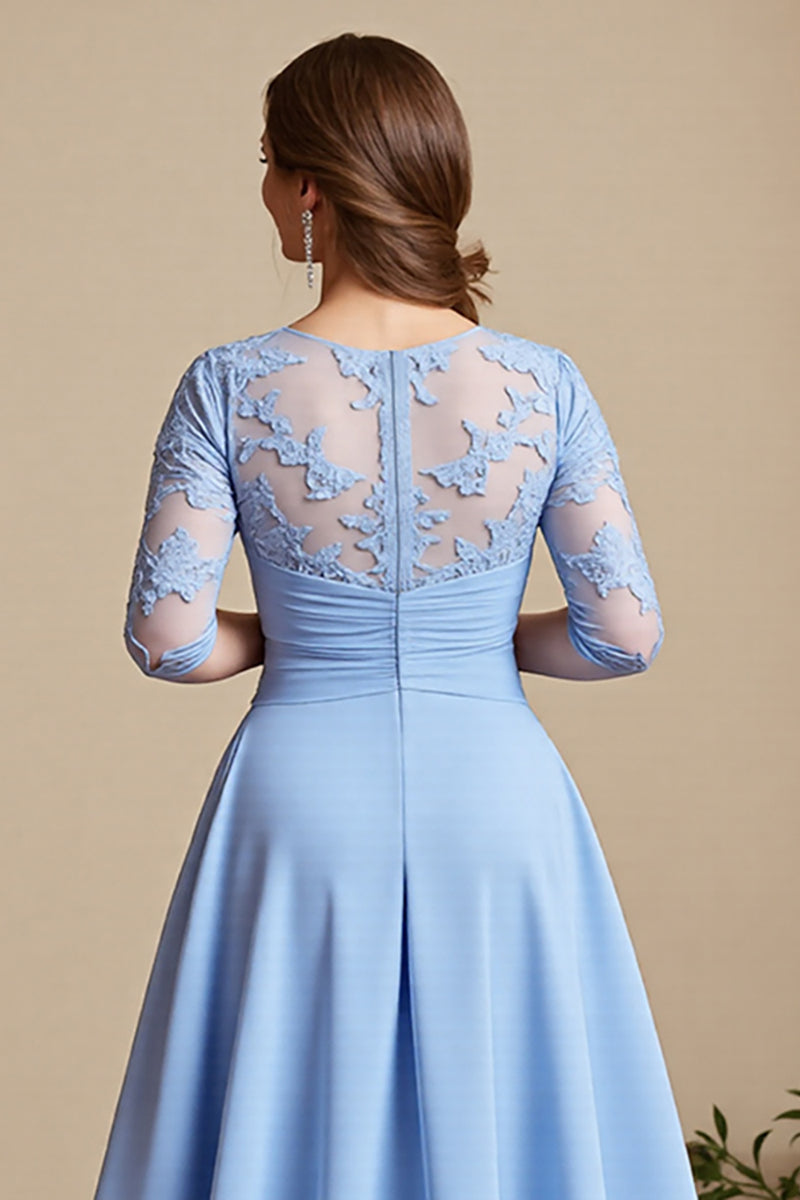 Load image into Gallery viewer, Sky Blue Chiffon A Line Long Mother of the Bride Dress with Lace