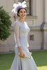 Load image into Gallery viewer, Silver Satin A Line Long Mother of the Bride Dress with Lace