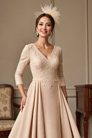 Load image into Gallery viewer, Apricot A Line Satin V-Neck Long Mother of the Bride Dress with Lace
