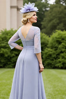 Load image into Gallery viewer, Grey Blue A Line Chiffon Long Mother of the Bride Dress with Lace