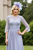 Load image into Gallery viewer, Grey Blue A Line Chiffon Long Mother of the Bride Dress with Lace