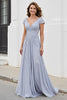 Load image into Gallery viewer, Silver Chiffon A Line Long Mother of the Bride Dress with Appliques