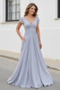 Load image into Gallery viewer, Silver Chiffon A Line Long Mother of the Bride Dress with Appliques