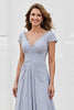 Load image into Gallery viewer, Silver Chiffon A Line Long Mother of the Bride Dress with Appliques