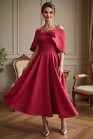 Load image into Gallery viewer, Red Satin A Line Long Mother of the Bride Dress with Bow