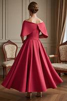 Load image into Gallery viewer, Red Satin A Line Long Mother of the Bride Dress with Bow