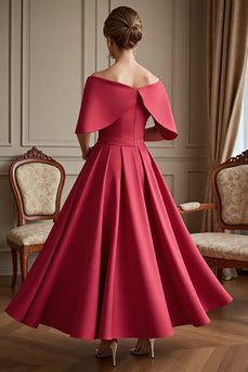 Red Satin A Line Long Mother of the Bride Dress with Bow