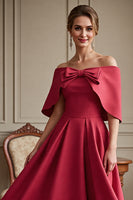 Load image into Gallery viewer, Red Satin A Line Long Mother of the Bride Dress with Bow