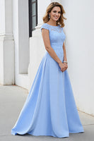 Load image into Gallery viewer, Sky Blue Satin Long Mother of the Bride Dress with Lace