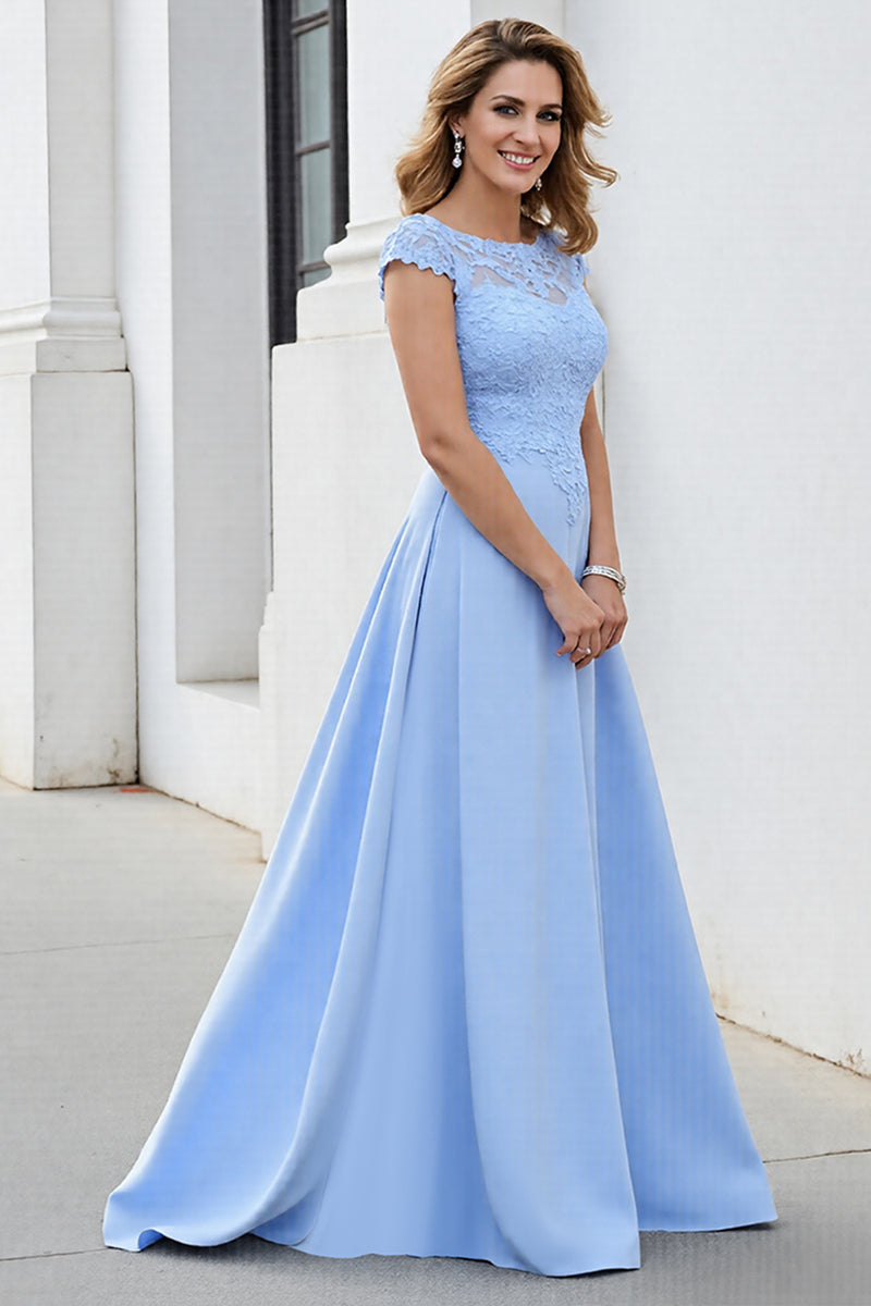 Load image into Gallery viewer, Sky Blue Satin Long Mother of the Bride Dress with Lace