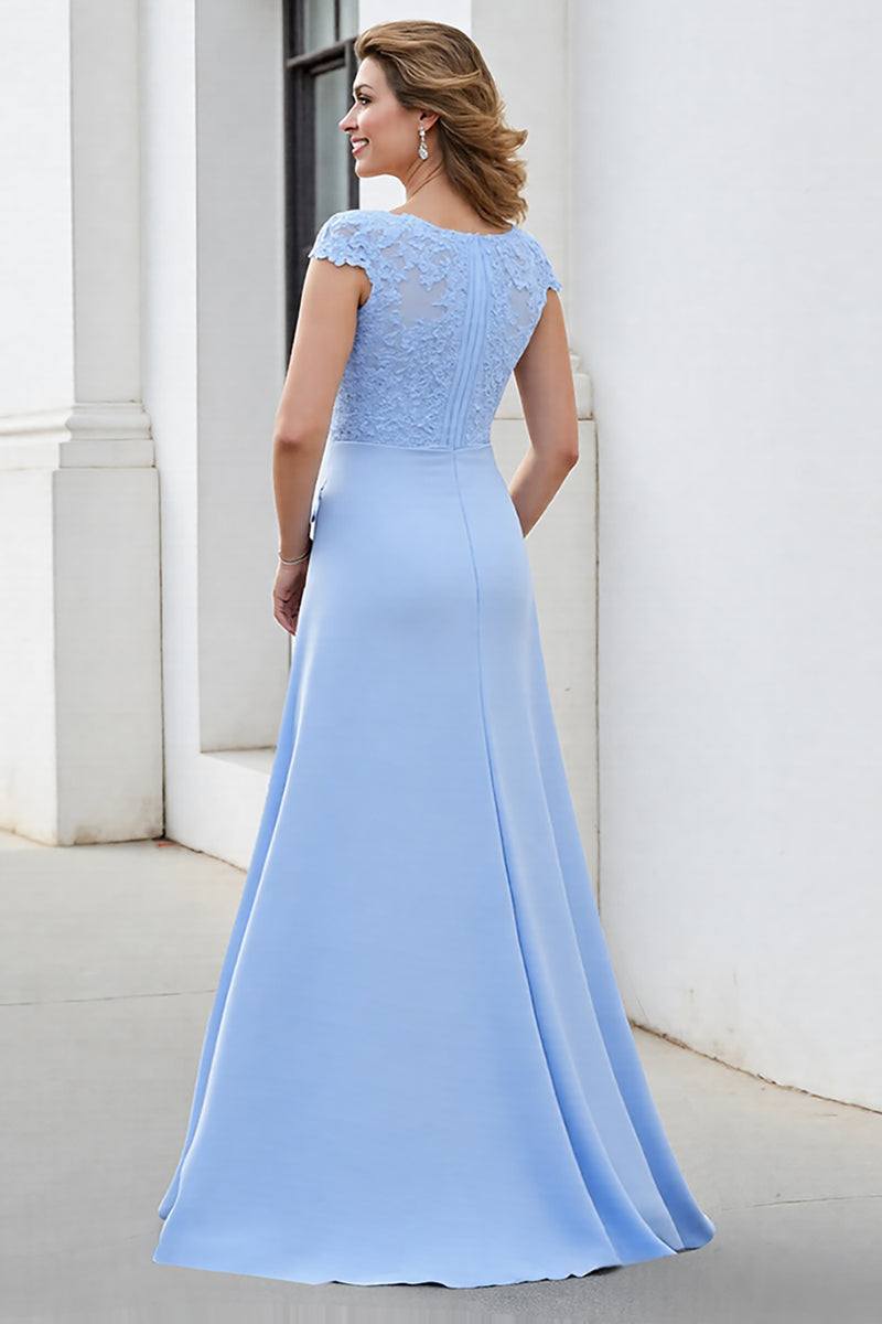 Load image into Gallery viewer, Sky Blue Satin Long Mother of the Bride Dress with Lace