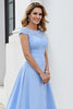 Load image into Gallery viewer, Sky Blue Satin Long Mother of the Bride Dress with Lace