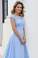 Load image into Gallery viewer, Sky Blue Satin Long Mother of the Bride Dress with Lace