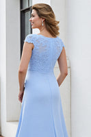 Load image into Gallery viewer, Sky Blue Satin Long Mother of the Bride Dress with Lace