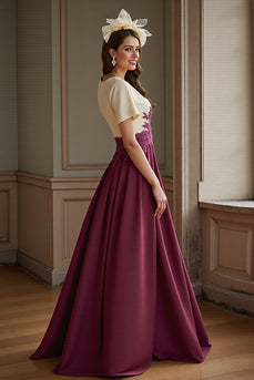 Burgundy A Line Satin Long Mother of the Bride Dress with Slit
