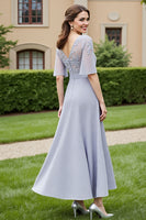 Load image into Gallery viewer, Silver A Line Chiffon Long Mother of the Bride Dress with Lace