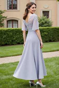 Silver A Line Chiffon Long Mother of the Bride Dress with Lace
