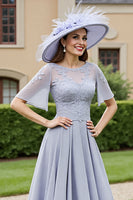 Load image into Gallery viewer, Silver A Line Chiffon Long Mother of the Bride Dress with Lace