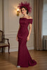 Load image into Gallery viewer, Burgundy Satin Off the Shoulder Long Mother of the Bride Dress