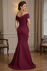 Load image into Gallery viewer, Burgundy Satin Off the Shoulder Long Mother of the Bride Dress