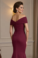 Load image into Gallery viewer, Burgundy Satin Off the Shoulder Long Mother of the Bride Dress