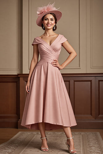 Dusty Rose Satin A Line Midi Mother of the Bride Dress